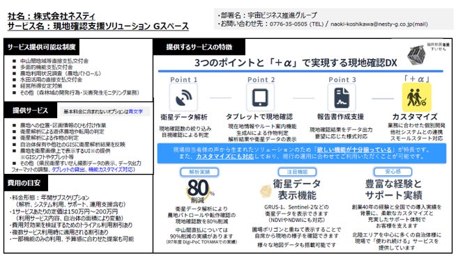 「衛星活用サービス集」に掲載されたGスペースの紹介資料(出典:農林水産省ウェブサイト)