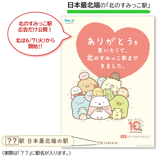 日本の東西南北4ヵ所のすみっこな駅にすみっコぐらしが登場！その4ヵ所