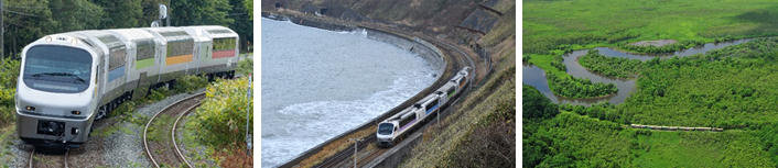 ノースレインボーエクスプレスで道内の様々な景色へご案内（提供JR北海道／※写真中央撮影者：橋場仁泰様）