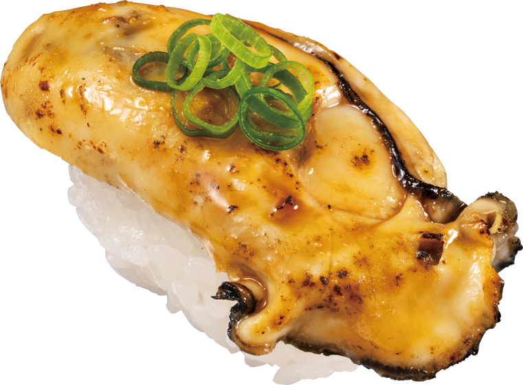 『瀬戸内海産 蒸し牡蠣焦がし醤油炙り』1貫110円（税込）