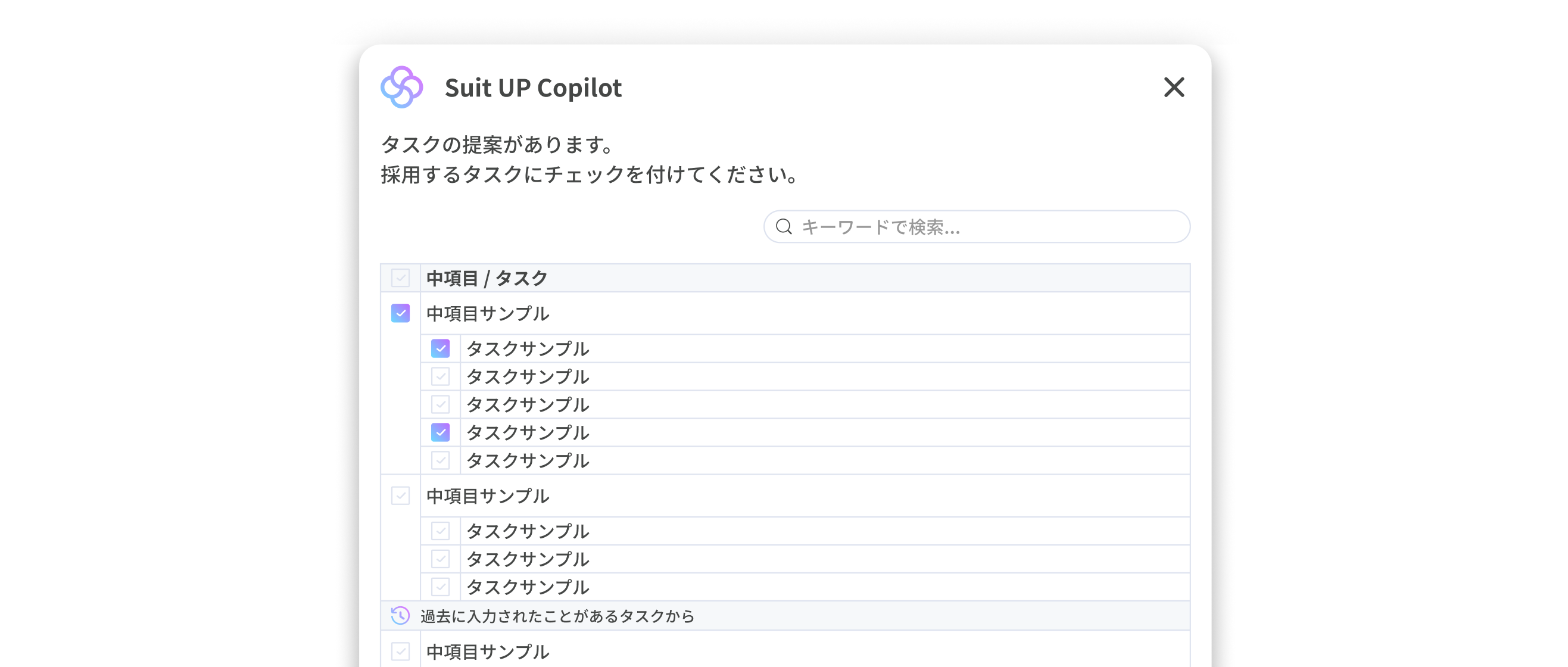 AIによるタスク雛型画面（イメージ）