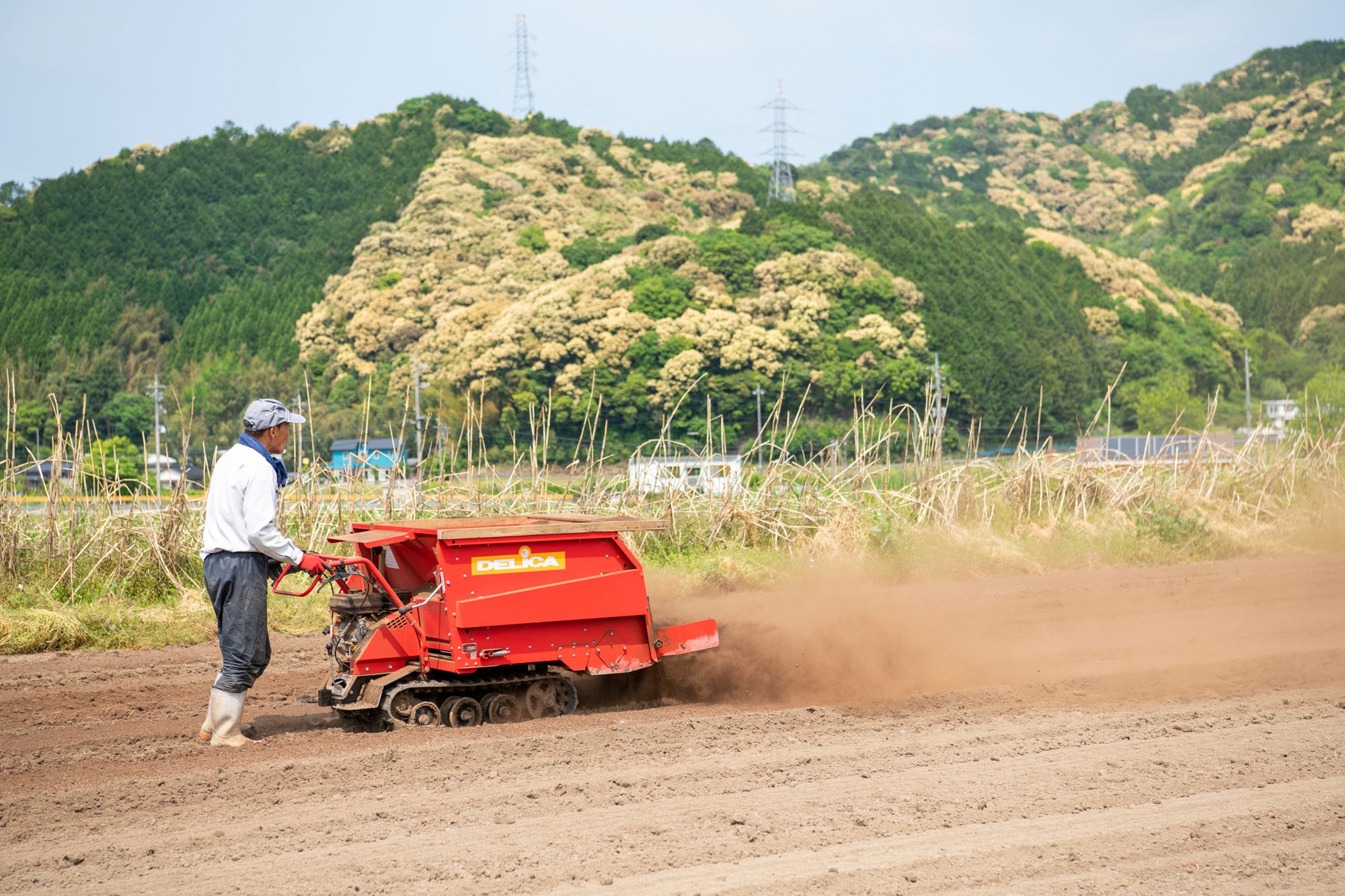 自社の鶏糞堆肥を畑にまいて肥料として活用