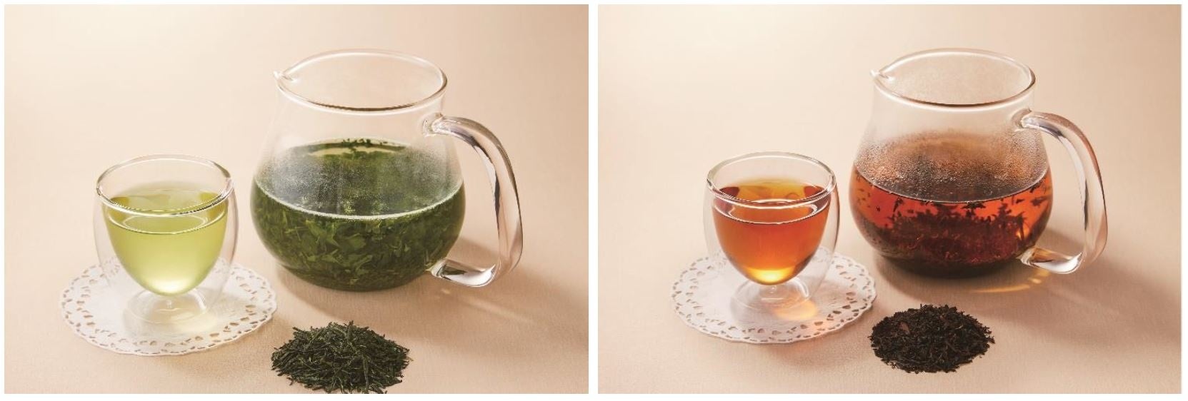 左から「京都府産宇治玉露天下一」700円（税込770円）「鹿児島県産和紅茶べにふうき」500円（税込550円）