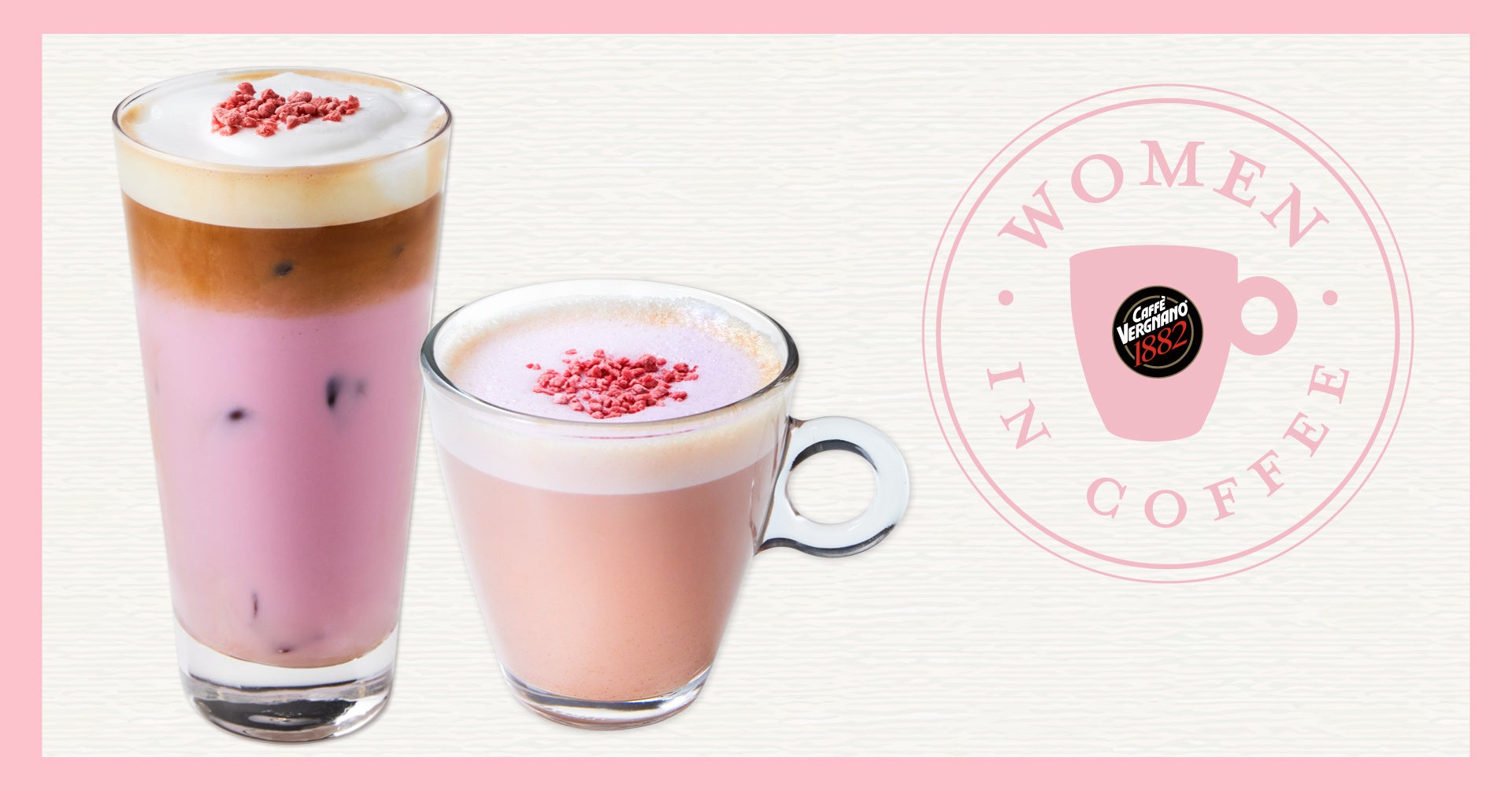 左から「ピンクカプチーノ(アイス/ホット)」各715円