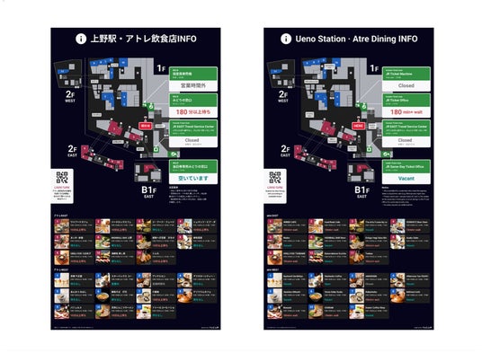 JR上野駅・アトレ上野の飲食店20店舗の混雑状況をAIカメラで可視化 JR上野駅・アトレ上野の飲食店20店舗の混雑状況をAIカメラで可視化