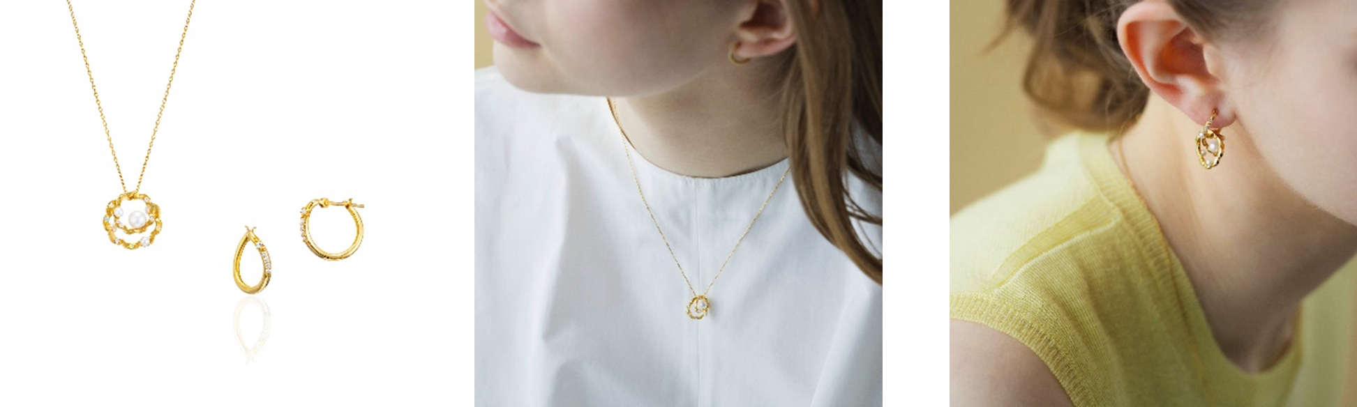 YASHOYA　ネックレス　ピアス 春を彩るミモザやデイジーの花束をモチーフに 4℃の「2022 Spring