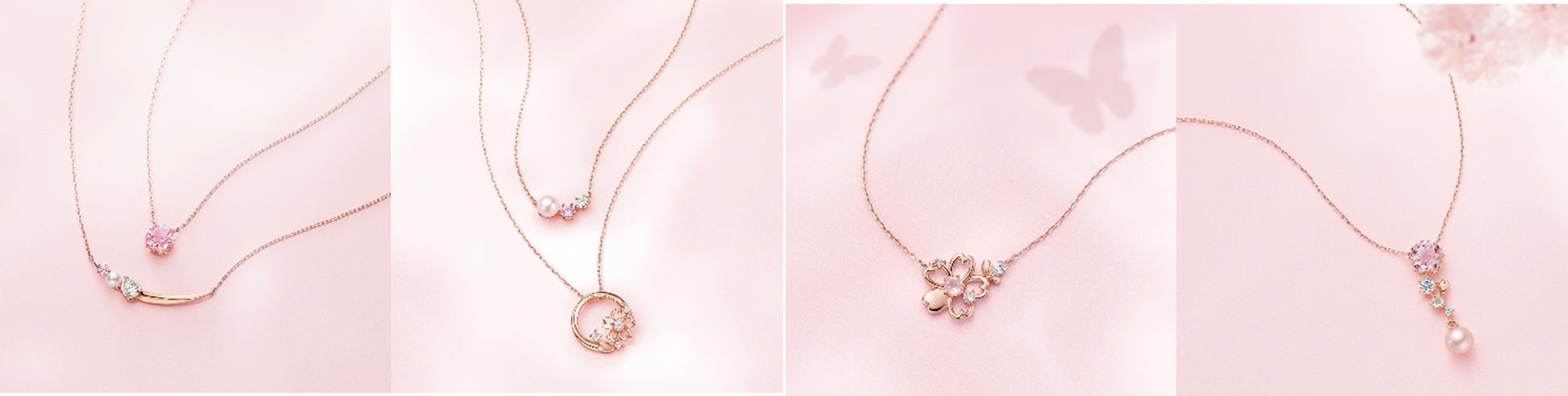 Canal4℃ 2024 SAKURA Collectionプラチナ ネックレス 春の陽気に咲く満開の桜と蝶が舞う朗らかな情景に心躍らせて
