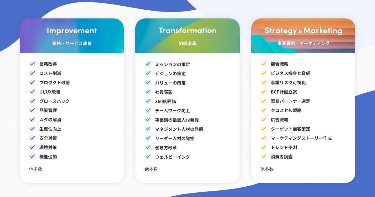 ビジネス目的に合わせた様々なテンプレート