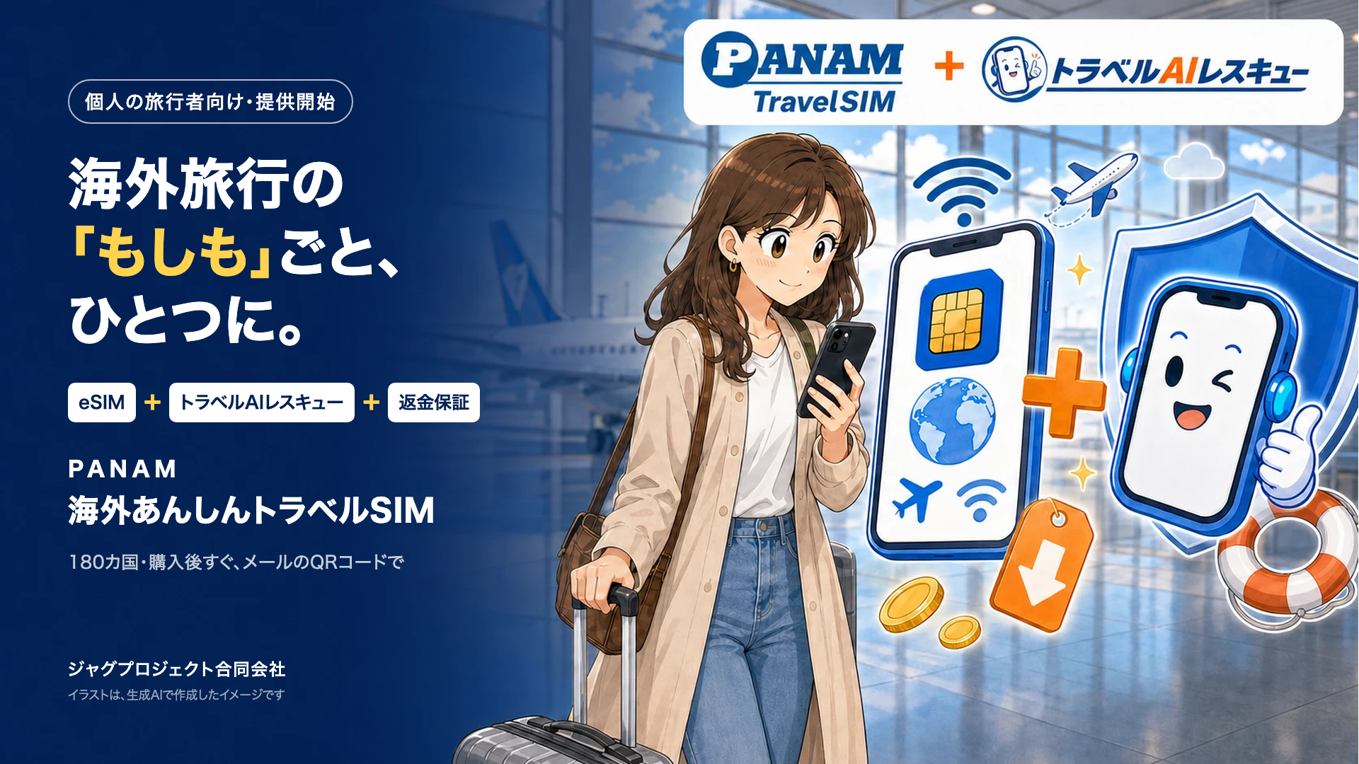 海外旅行の「もしも」ごと、ひとつに。eSIM・トラベルAIレスキュー・返金保証をセットにした「PANAM 海外あんしんトラベルSIM」、個人の旅行者向けに提供開始