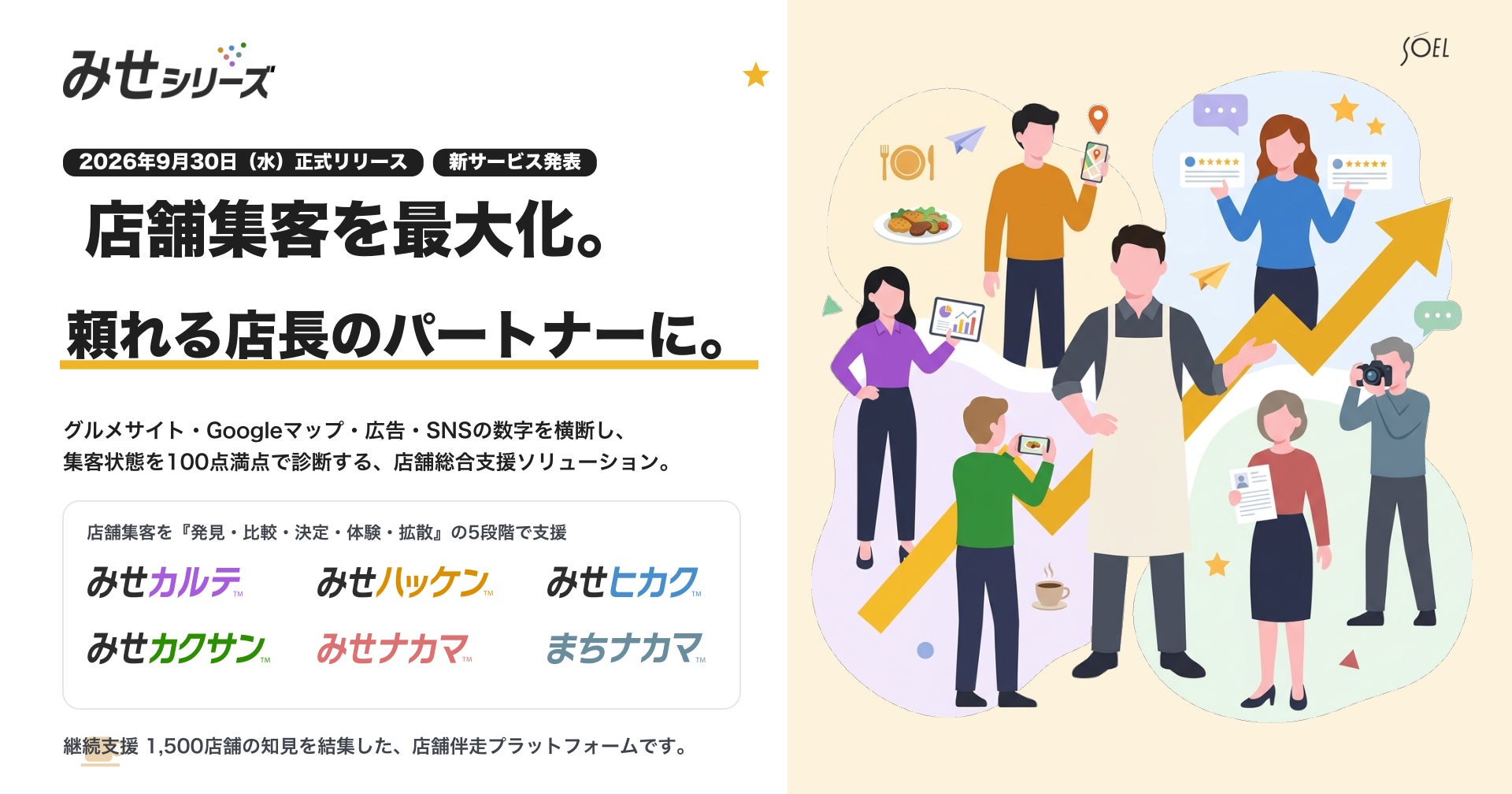 店舗の数字を1枚に集約、SOELが集客・分析ツール『みせカルテ』を提供開始へ