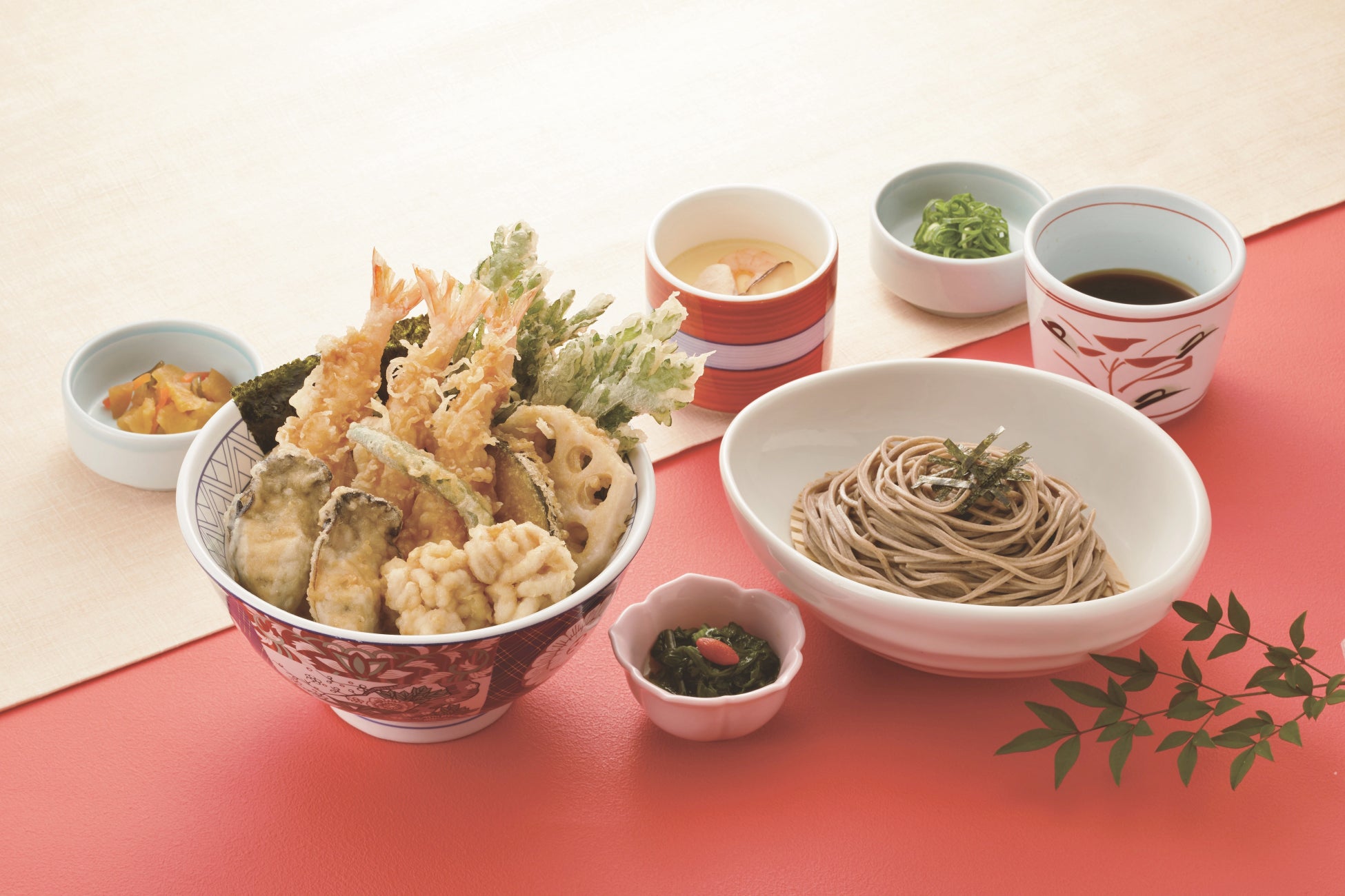 海老と牡蠣・白子の天丼御膳 1,399円(税込1,538円)