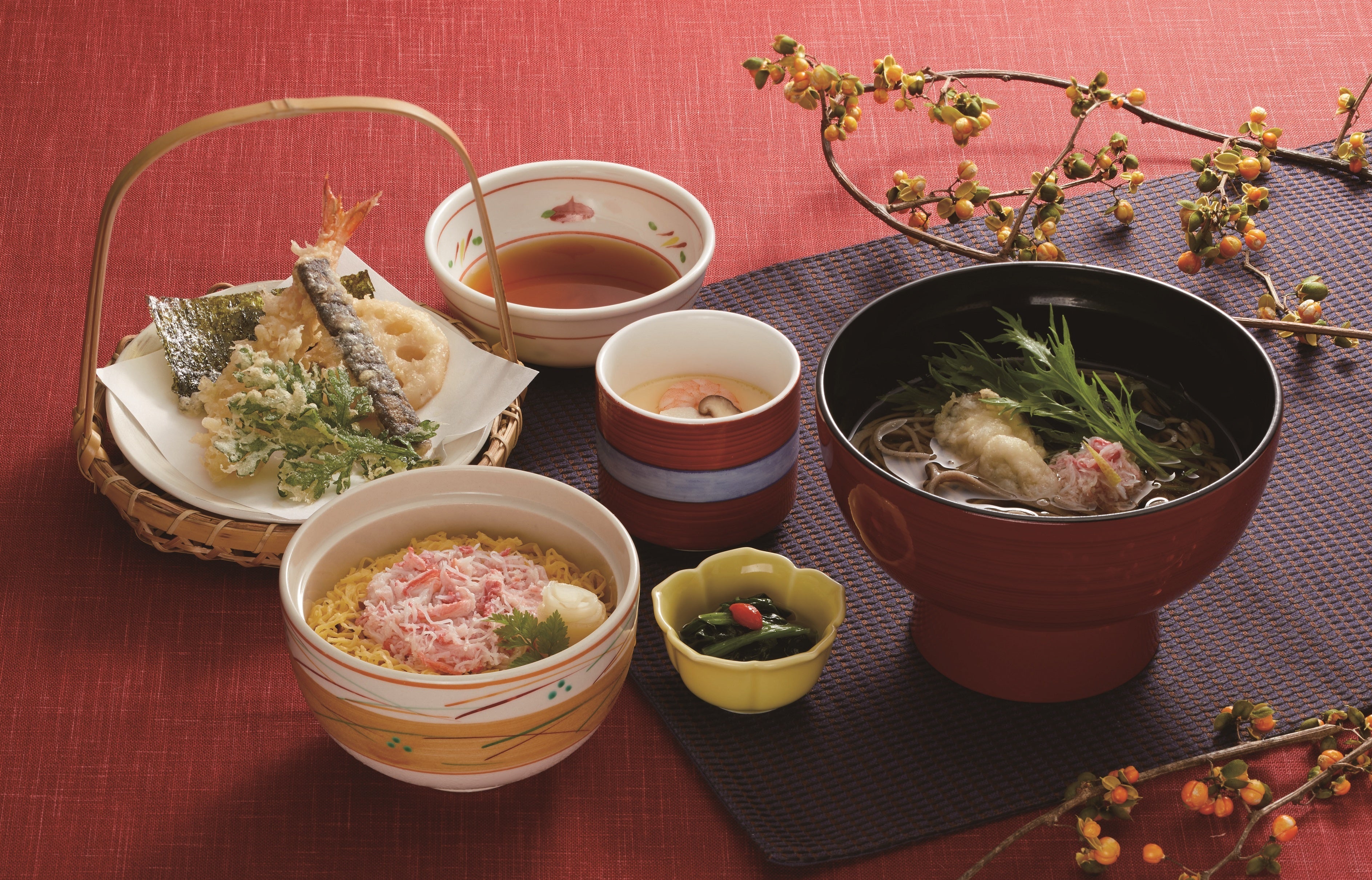 かにちらしとかに入り牡蠣天そば膳　１,３９９円(税込１,５３８円)