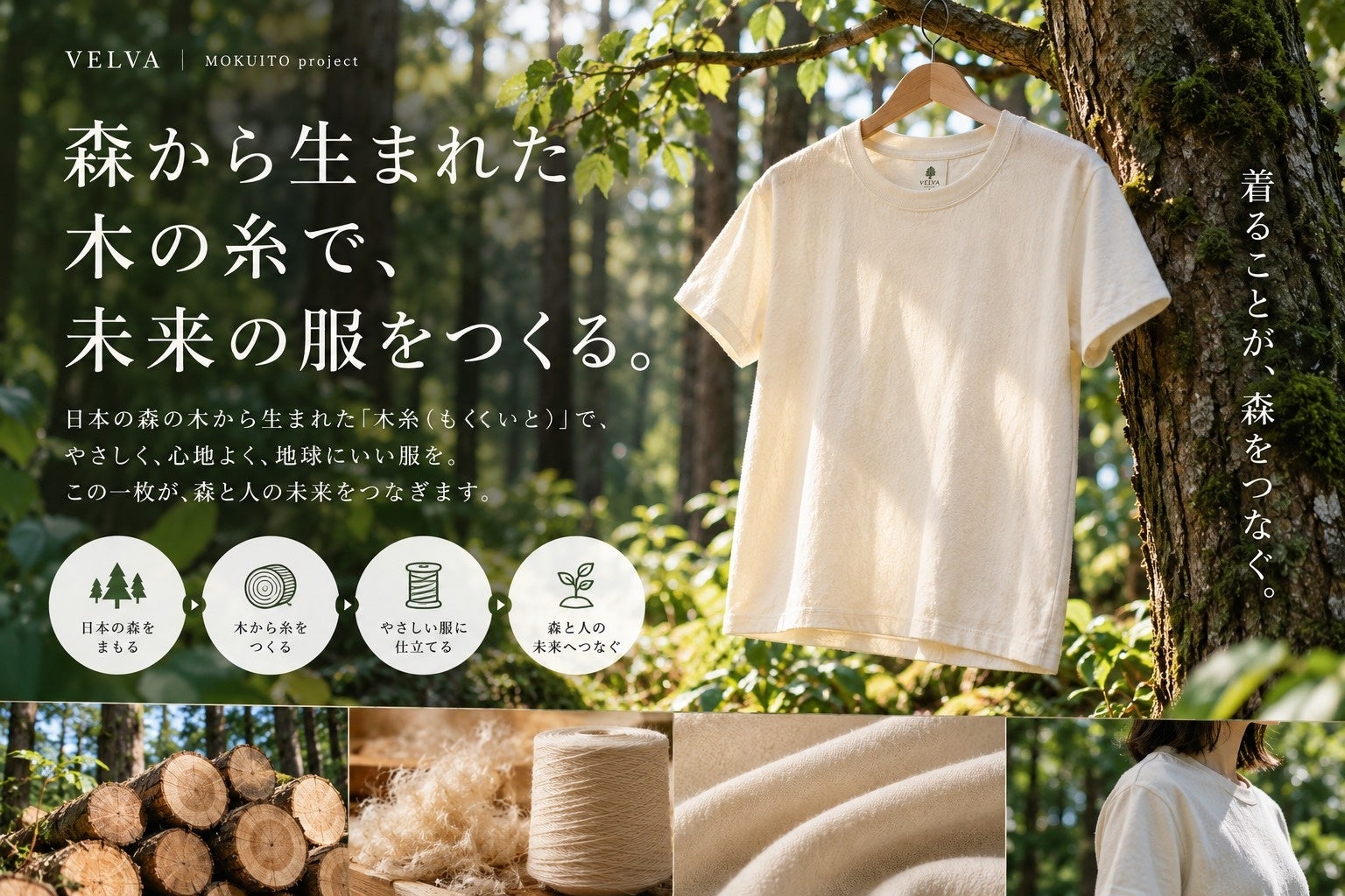 「木を『燃やす・建てる』から『纏う』へ。日本の間伐材から生まれた『木糸』、クラウドファンディング開始5日で100万円突破」
