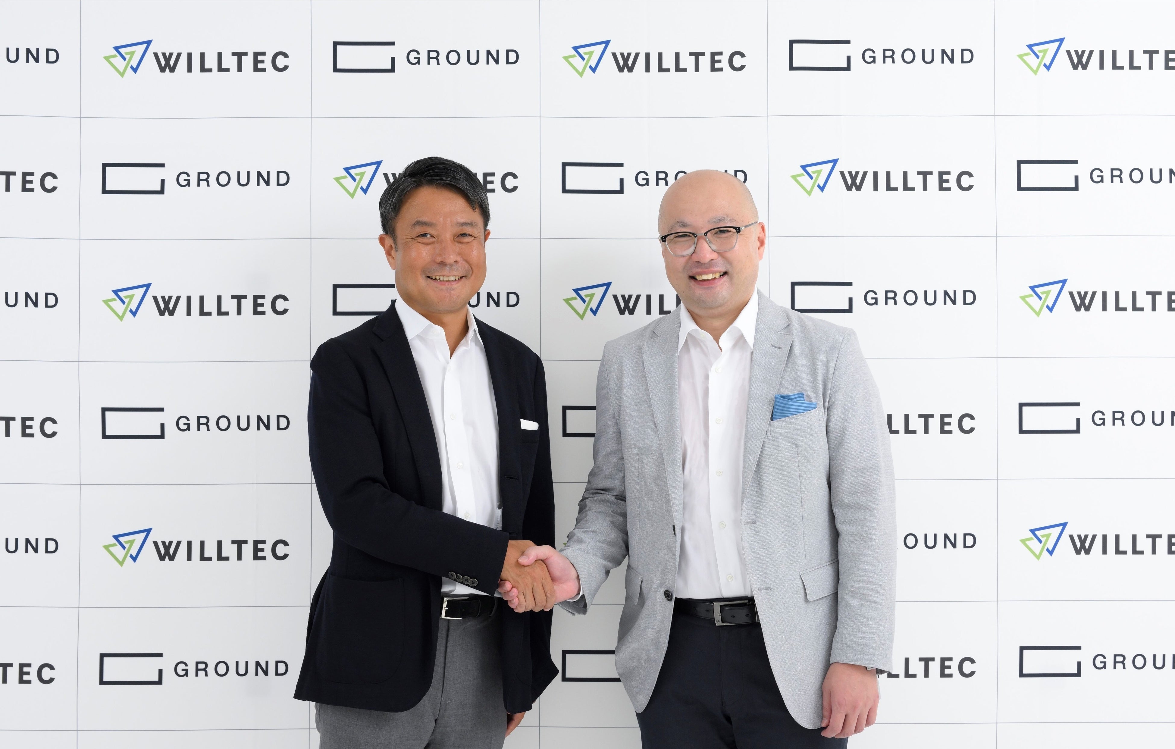 （左より）GROUND 代表取締役社長 CEO：宮田 啓友、ウイルテック 代表取締役社長執行役員：宮城 力