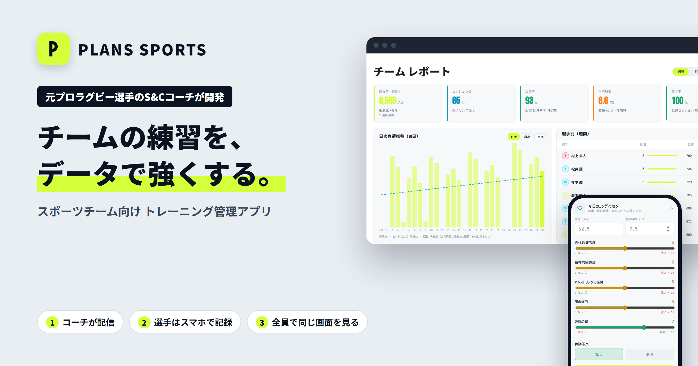 元プロラグビー選手のS&Cコーチが開発。チーム向けトレーニング管理アプリ「PLANS SPORTS」を提供開始