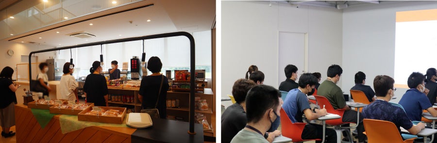 栽培したベビーリーフも食べられる食堂見学とITリテラシー講座の様子