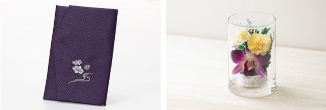 ＜ 「帛紗 江戸紫」と「フラワーポット-偲ぶ-」イメージ ＞