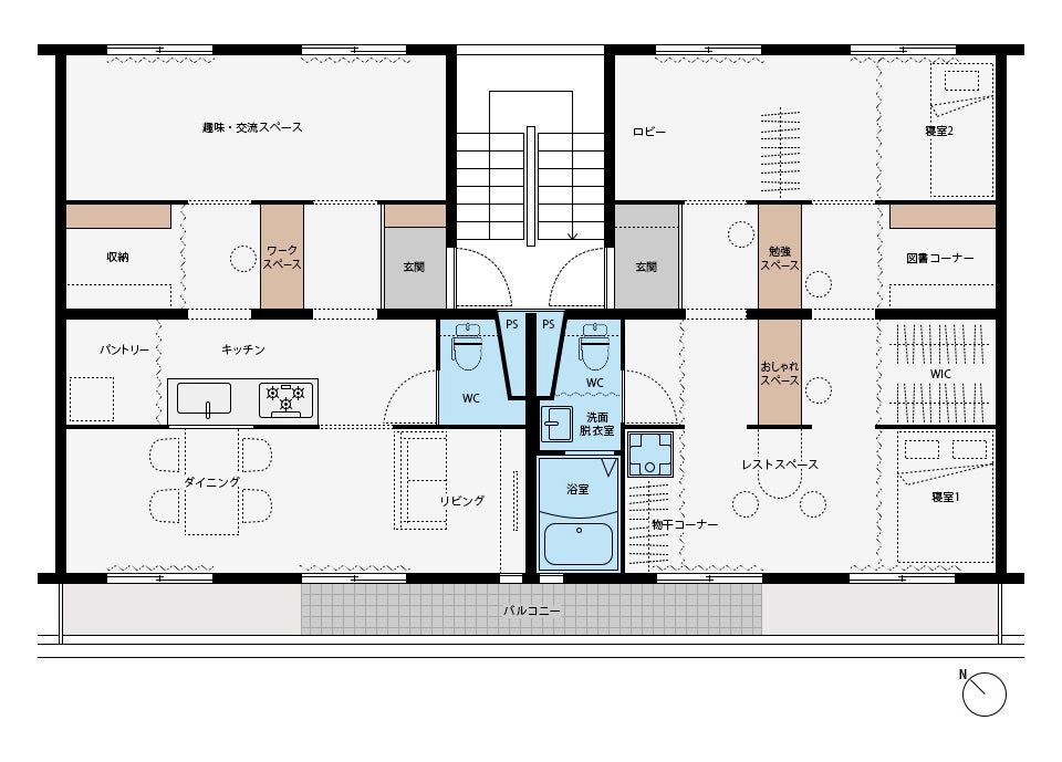 『ニコイチ』家族の奥行きをみつける　間取り図面