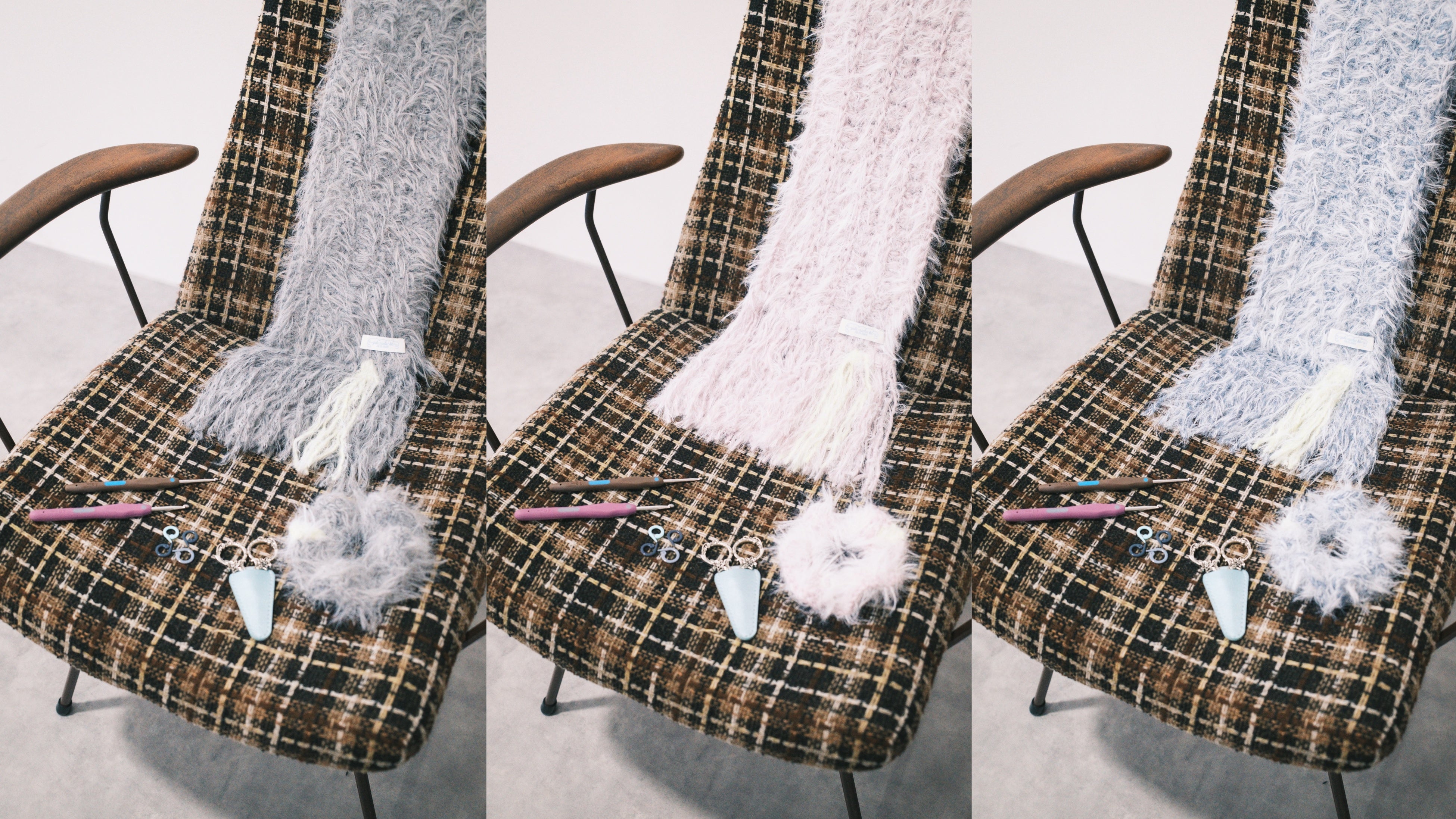 朝日奈まおコラボ、編み図なしで編める「fluffy mufflerキット」編み物キット専門店yuluが発売。10月10日まで受注予約