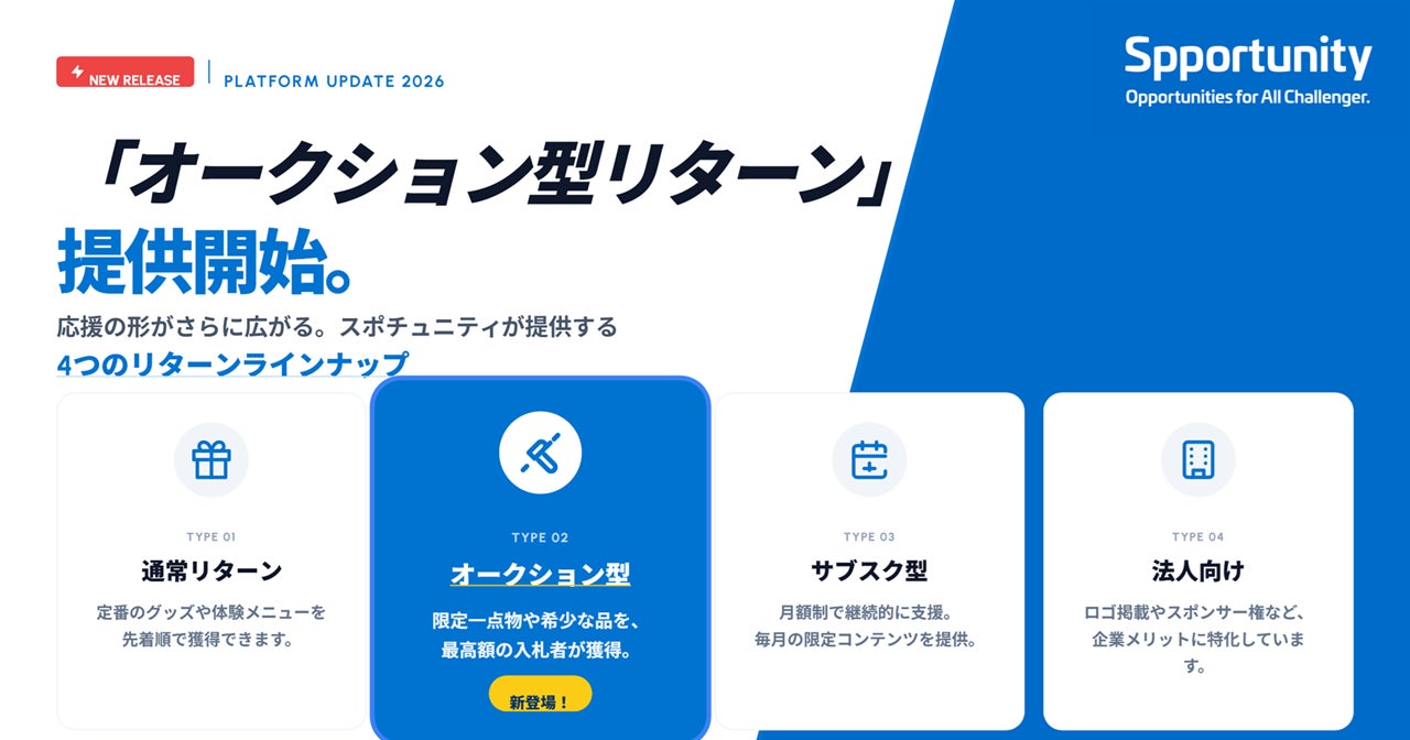 スポーツ専門クラウドファンディング「スポチュニティ」、オークションサービスを提供開始! | スポチュニティ株式会社のプレスリリース