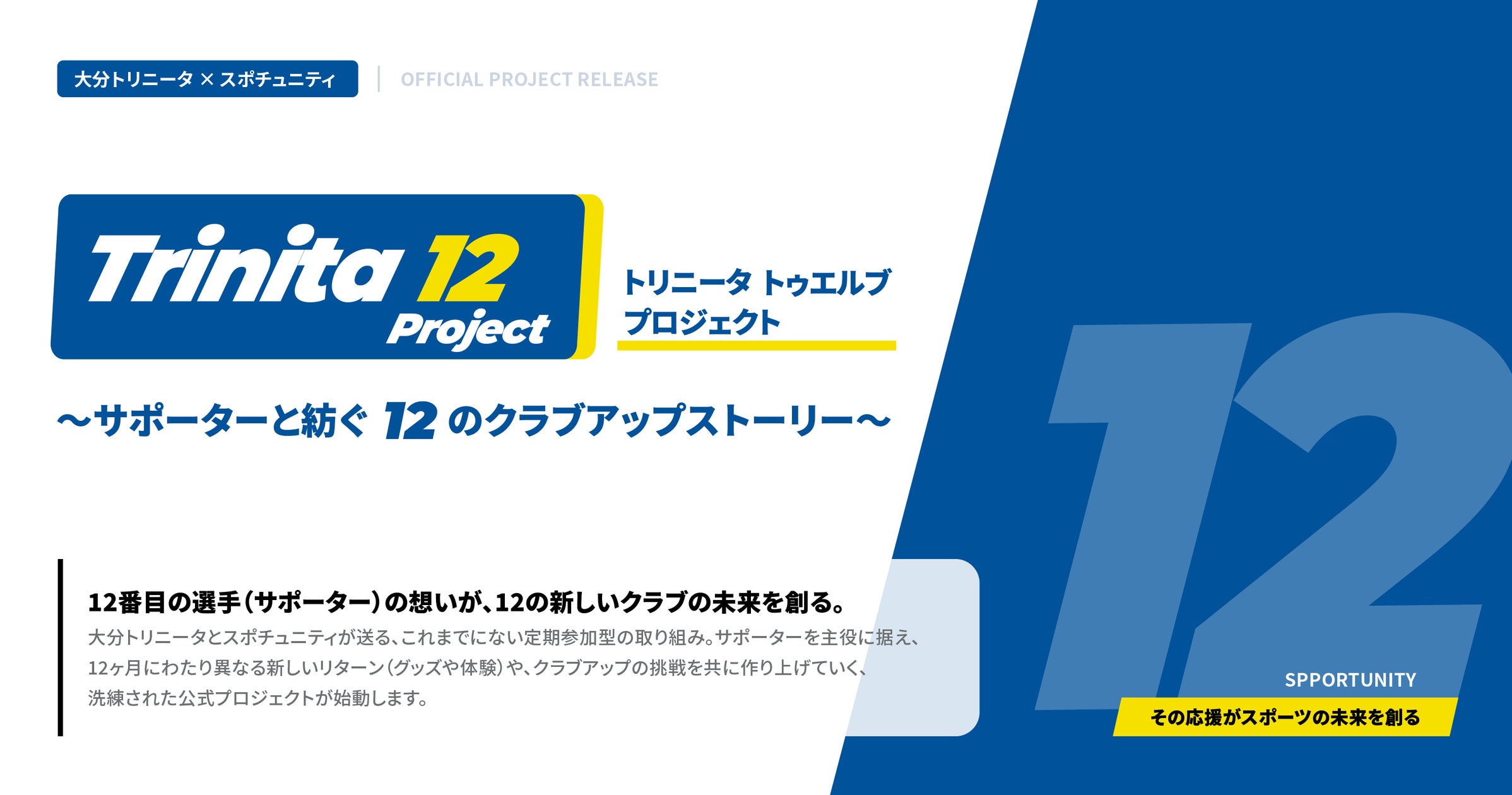 スポーツ専門クラウドファンディング「スポチュニティ」、毎月開催のお楽しみ企画『Trinita 12 Project ~サポーターと紡ぐ12のクラブアップストーリー~』を共同開始!