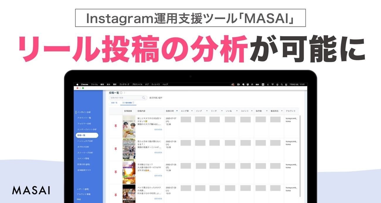 Instagram運用支援ツール Masai 全プランでリール投稿の分析が可能に ライスカレーのプレスリリース Instagram運用支援ツール Masai 全プランでリール投稿の分析が可能に ライスカレーのプレスリリース
