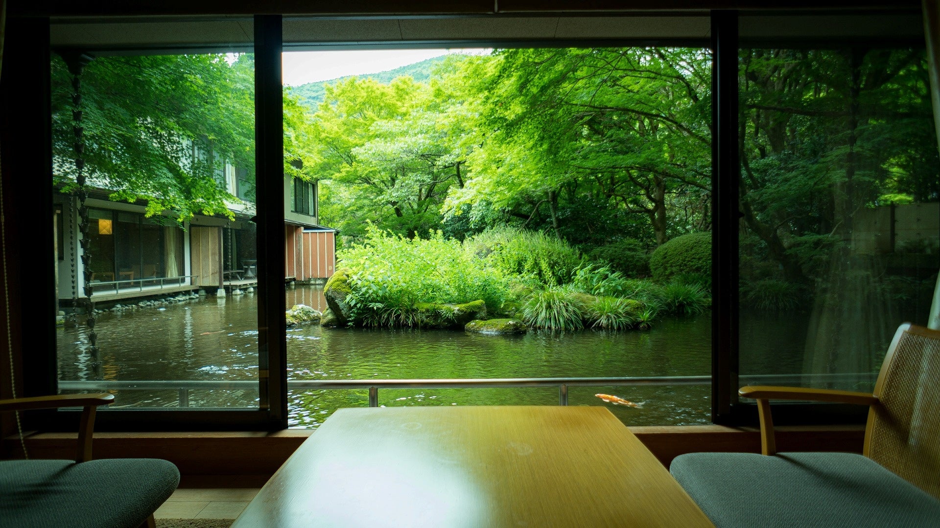 海石榴　本館客室から池庭を望む