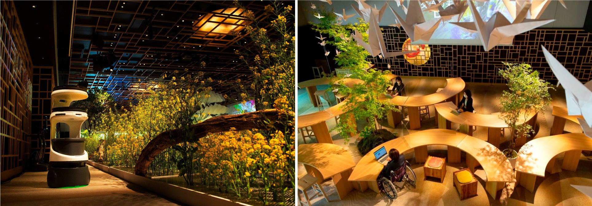 (左)配膳ロボットの導入 / (右)インクルーシブ・ダイバーシティデザインのプロダクト