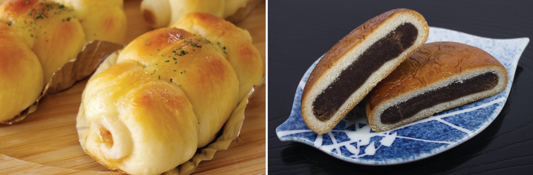 ※写真はイメージです(左:ちくわパン/右:月寒あんぱん)