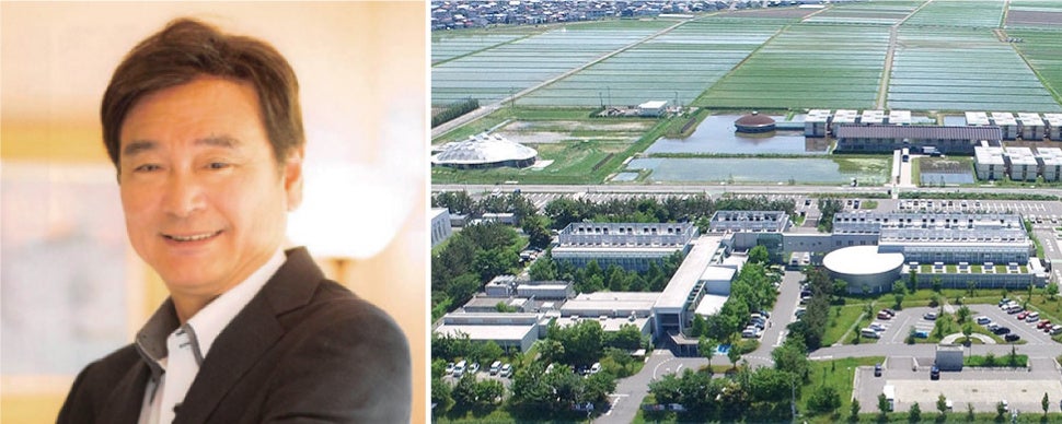 （左）冨田勝氏／（右）鶴岡サイエンスパーク全景