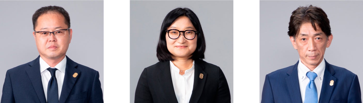 （左）執行役員 経理部長 栗木 勤／（真ん中）執行役員 自治体事業担当 窪田 理恵子／（右）執行役員 事業企画部部長 松永 藤吾