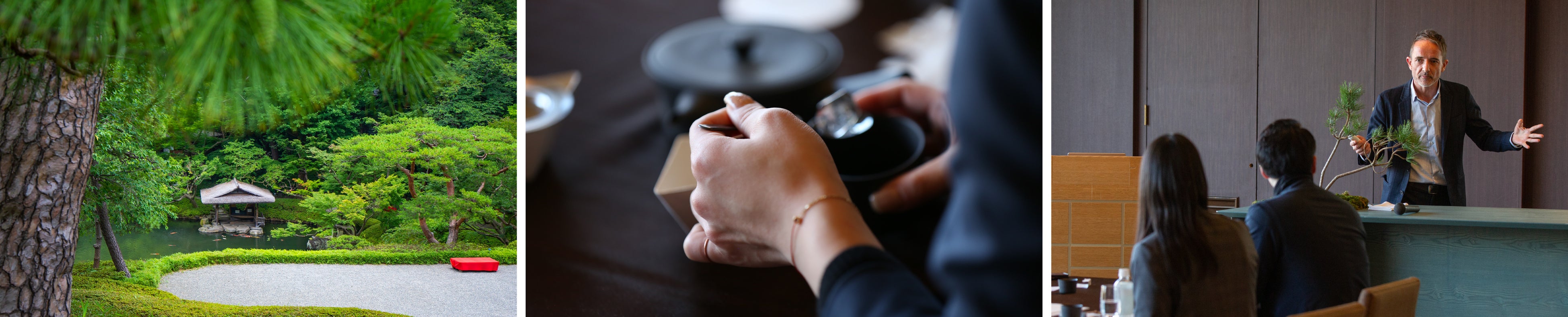 ※(左)日本庭園散策　(真ん中)OCHANOBA　(右)EtonX　Across the Universe　※写真はイメージです