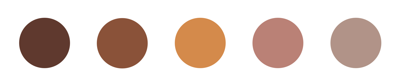 （左から）01ビターブラウン、02ナチュラルブラウン、03ライトブラウン、04サクラブラウン、05グレージュブラウン