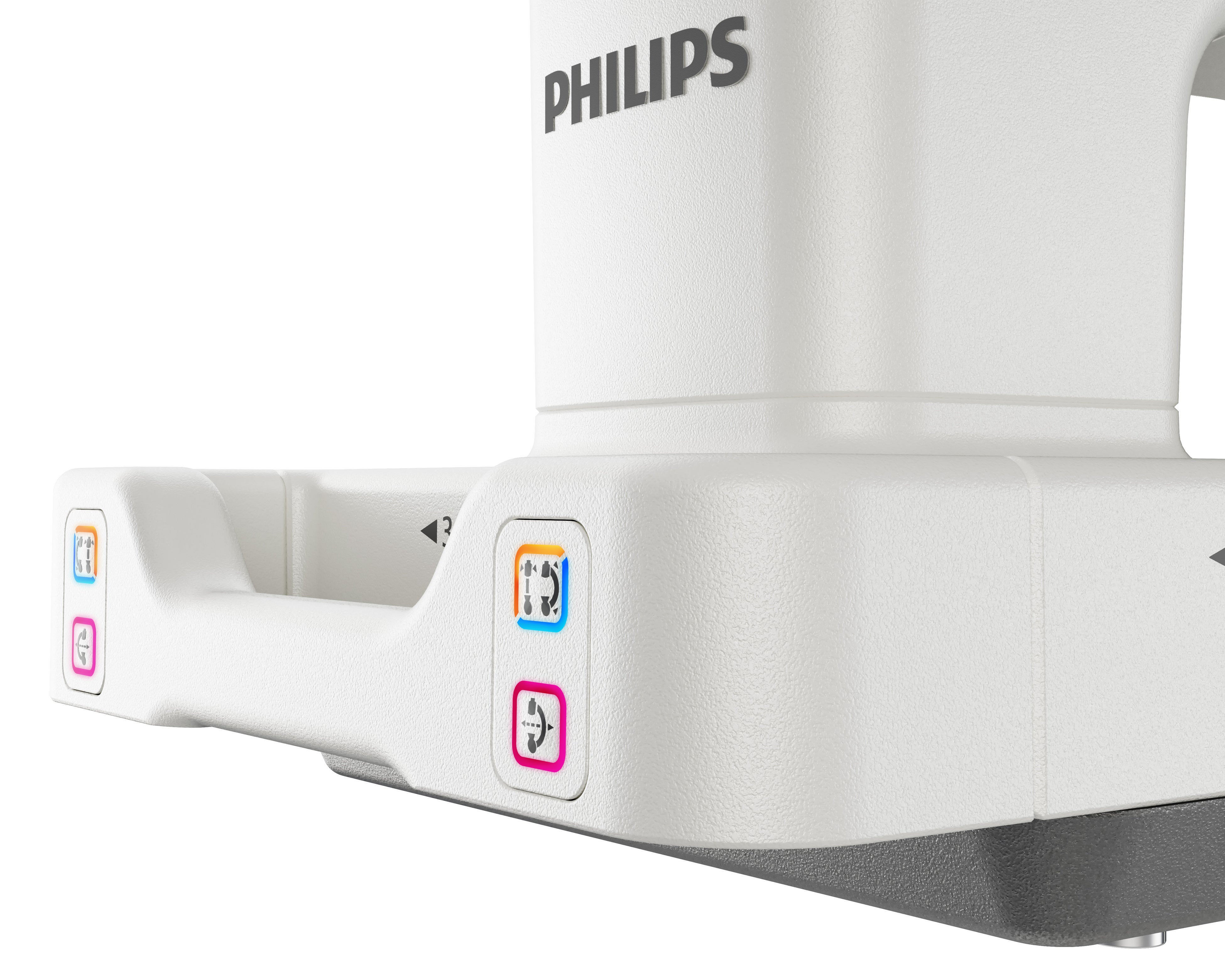 Cアーム側のロック・ロック解除ボタン