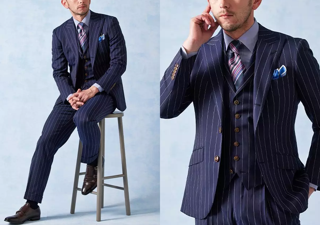 2点✨コルネリアーニ 銀座グローバルスタイル スーツ 発色の良いネイビーがイタリアらしいカノニコのネイビースーツ