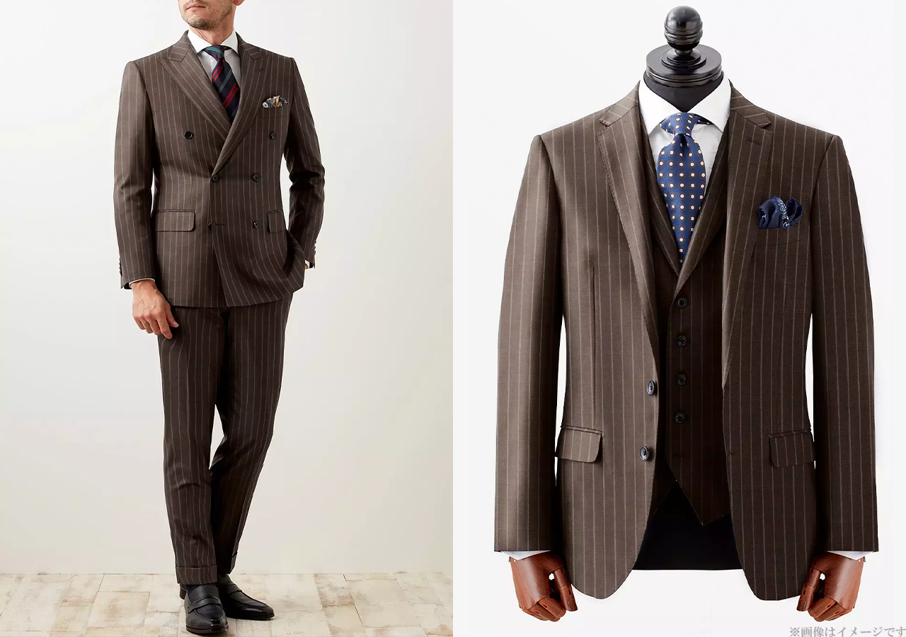 極美品・最高級✨エディフィス×カノニコ　チェックコート　定価96,800円 高級仕様のネイビーストライプスーツ【CANONICO】-セントシティ