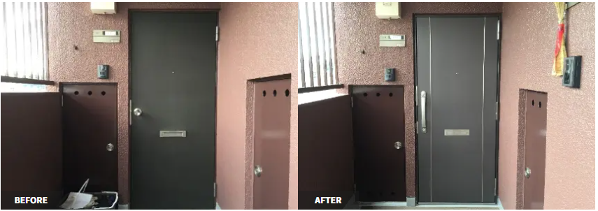 劣化した玄関ドアを交換して高齢者や小さなお子様でも楽々開閉を実現