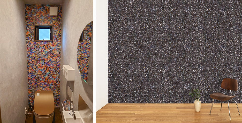 飲食店 施工事例-富山県（写真左）、安山岩施工イメージ画像（写真右）