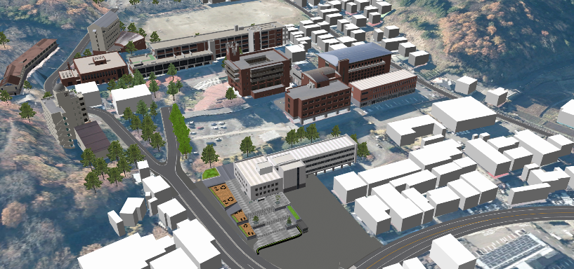 UC-win／Roadによりデジタルツインとして再現した都留文科大学の外観