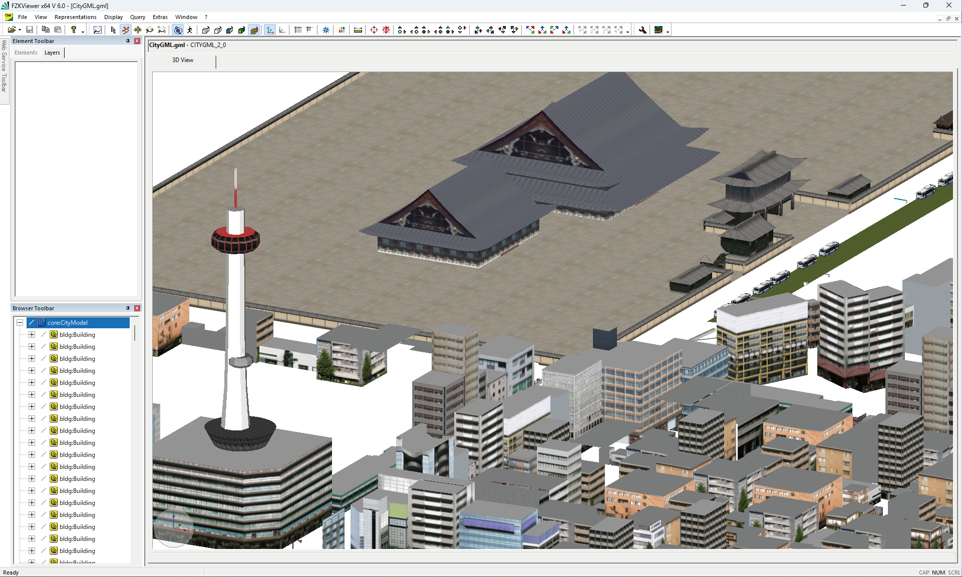 UC-win／Roadから出力したCityGMLをビューワで表示した例