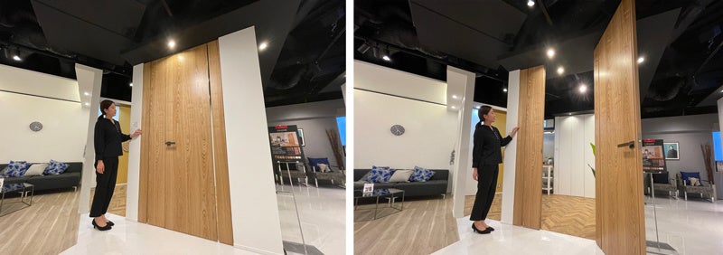 枠が見えないので壁のように見える親子戸