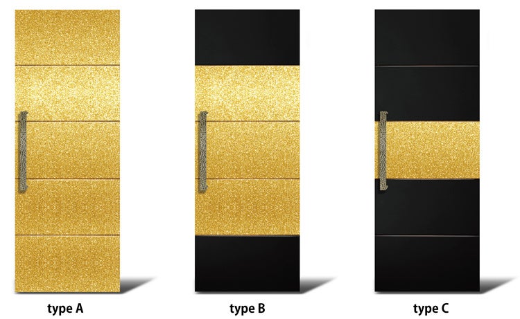 金箔レザー部分は全面使いから部分使いまで3タイプ