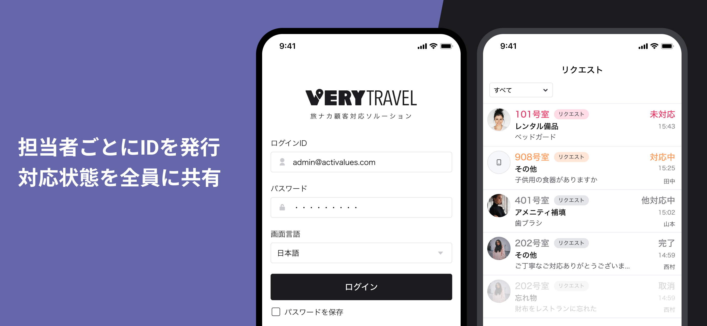 担当者ごとにIDを発行　対応状態を全員に共有