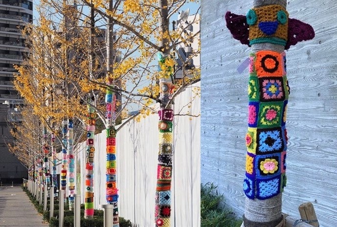 「編みふくろうの森」をテーマにIKE・SUNPARKを編みモチーフで飾る