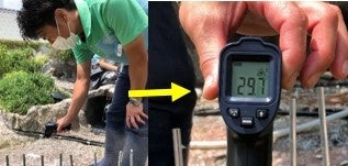 水を撒くと地面の表面温度が10℃近く下がることも