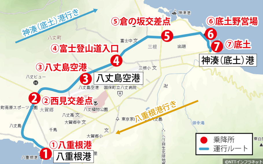 出典）©NTT Infranet,の基図に対し、運行経路を追記