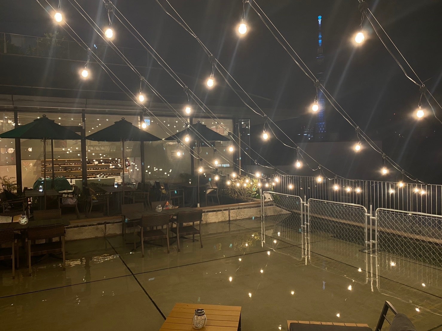 スカイツリーを見ながら花火足水テラスにて