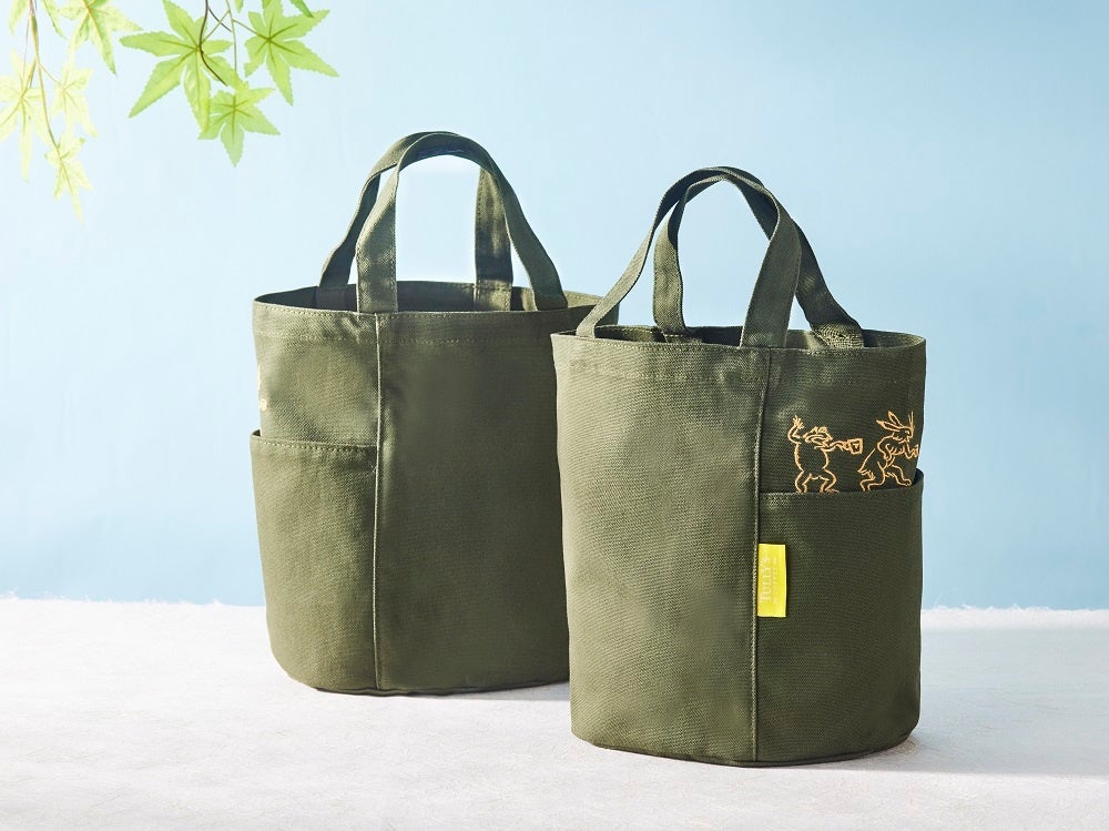 鳥獣戯画バケツトートバッグ（カーキ）