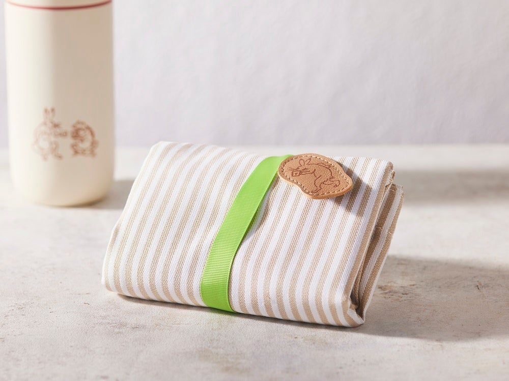 鳥獣戯画クルクルトートバッグ（ベージュストライプ）