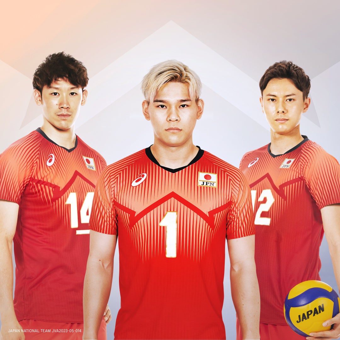 asics バレーボール 男子 日本代表 ユニフォーム ホーム 赤 - バレーボール